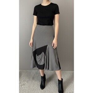Joseph Ribkoff Skirt 03406 Women 6 Black Gray Striped Asymmetrical Midi Jersey